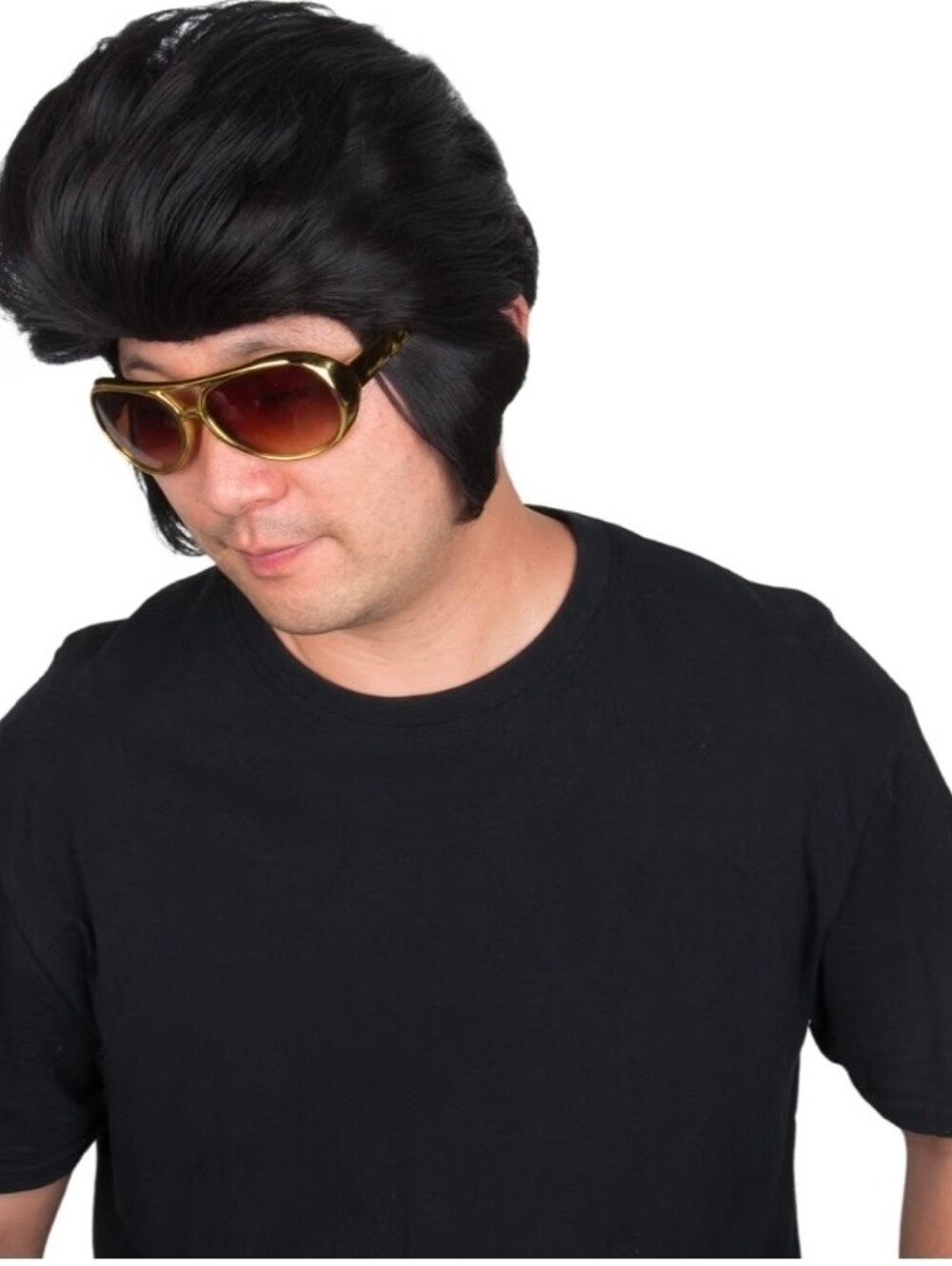 50's Wig And Glasses Set Mens Short Black Rocker Wig